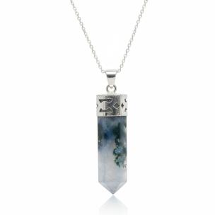 Avika Healing Natural Moss Agate Gemstone Point Pendant For Prosperity