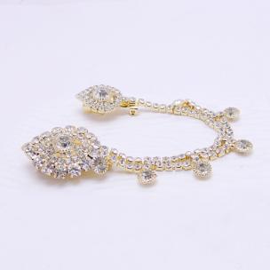 Avika Flower Bud Gold Metal Chain with Semi-Precious Cubic Zirconia Brooch