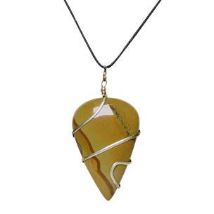 Avika Natural Yellow Agate Wrapped Drop Shape cabochon pendant