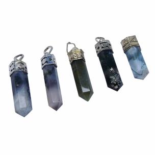 Avika Healing Natural Moss Agate Gemstone Point Pendant For Prosperity