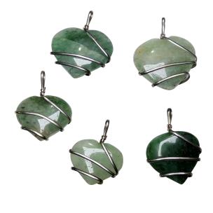 Avika Energized Green Aventurine Wire Wrapped Heart  Pendant for Luck