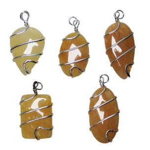 Avika Golden Calcite Wire Wrapped Cabechone Energy Crystal Pendant