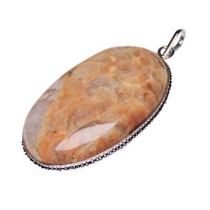 Avika Natural Energized Peach Calcite Oval Cabochon Pendant