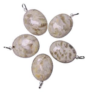 Avika Natural Energized Grey Calcite Oval Cabochon Pendant