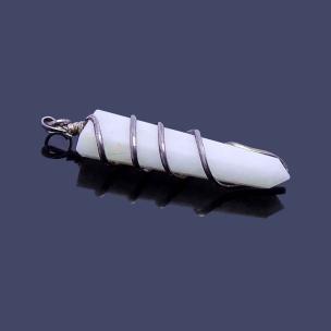 Avika Natural White Agate Gemstone Flat Wrapped Pendant