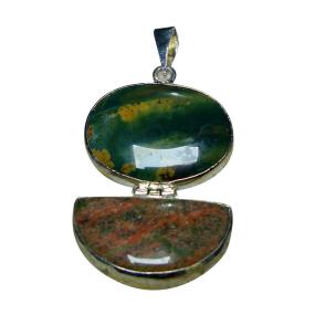 Avika Natural Bloodstone (Heliotrope) & Unakite Combination Double Pendant