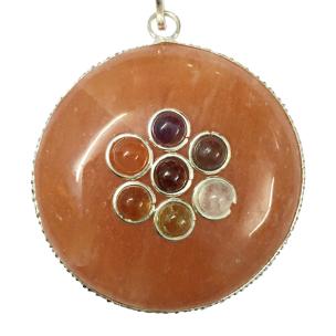 Avika Natural Energized 7 chakra Red Aventurine Round Pendant