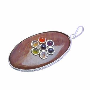 Avika Natural Energized 7 chakra fancy Jasper Oval Pendant