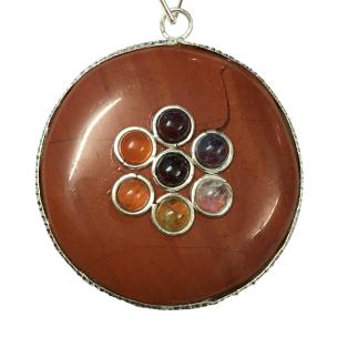 Avika Natural Energized 7 chakra Red Jasper Round Pendant (Pack of 1 pc)