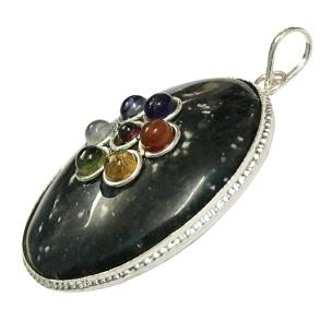 Avika Natural Energized 7 chakra Snowflake Obsidian Round Pendant