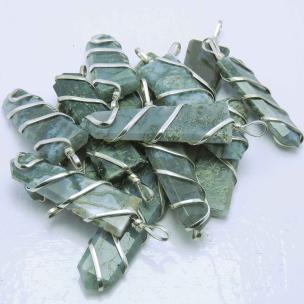 Avika Natural Moss Agate  Flat Wrapped Pendant