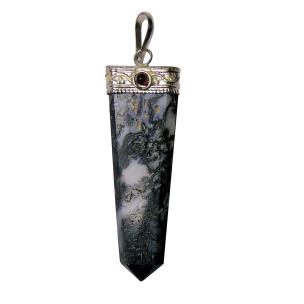 Avika Natural Energized Original Moss Agate Flat with Cap Pendant (Pack of 1 Pc.)