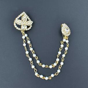 Avika Double Heart Silver Metal Chain with Semi-Precious Cubic Zirconia Brooch