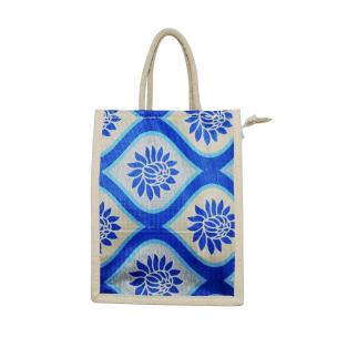 Alokik Eco (Royal Blue and Beige)Laminated Bottle Jute Bags (pack pf 2 pcs.)