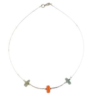 Avika Green Aventurine and Carnelian Rondelle Beads Wire Necklace