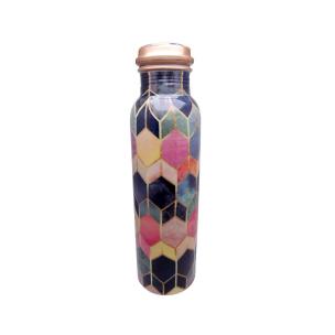 Avika Leak Proof Pure Copper Colourful Hexagon Sticker Bottles for Water 1 Litre for Travelling