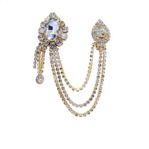 Avika Big Diamond cut Quartz  Golden Metal Chain with Semi-Precious Cubic Zirconia Brooch