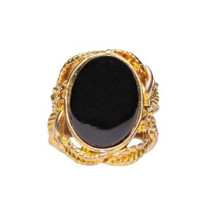 Avika Black Agate Ring For Men Gold Plated Oval Shape