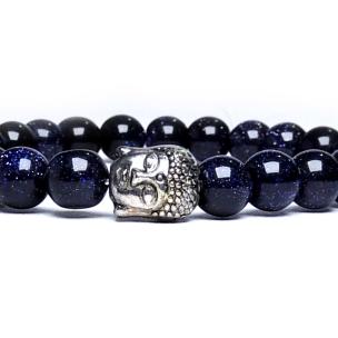 Avika Natural Energized Blue Gold Stone Buddha Bracelet for Communication