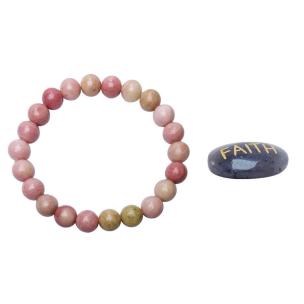Avika Confidence Enhancer Energized Rhodochrosite Bracelet with Grey Aventurine Faith Cabochon