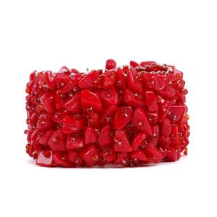Avika Energized Fancy Heat Processed Red Coral Monga Chip Band Bracelet (Pack of 1 Pc.)