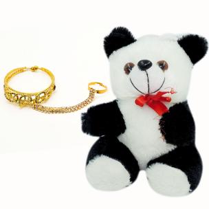 Avika Gold Plated Bracelet & Ring with Multicolour Stones Party Wear Naughty Black & White Panda