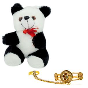 Avika Gold Plated Bracelet & Ring with Zircon Stones Party Wear Naughty Black & White Panda