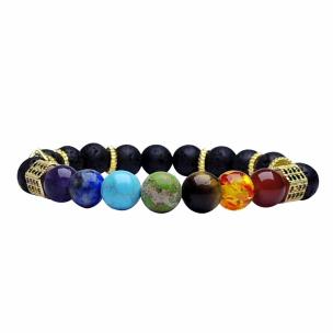 Avika Lava Stone Shree Pyramid Chakra Yantra 7 Chakra Balancing Bracelet 8 mm Beads (1Pc)