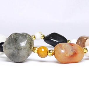 Avika Multi Agate Tumbles Stone with Golden Bead Bracelets (Pack of 1Pc)