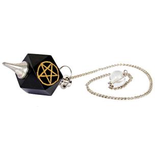 Avika Natural Black Agate with Sacred Star Symbol Pendulum