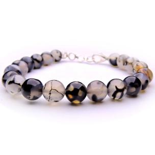 Avika Natural Black Dragon Vein Agate Beads Bracelet with Hook (Pack of 1Pc)