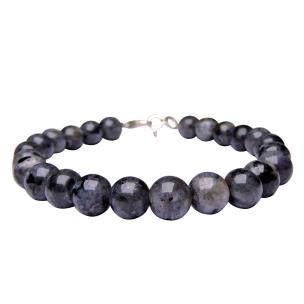 Avika Natural Black Labradorite 8 MM Beads Bracelet with Hook (Pack of 1Pc)