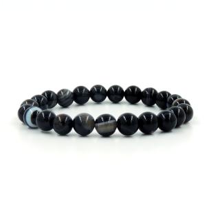 Avika Natural Black Sulemani Agate Bead Bracelet (8 mm)