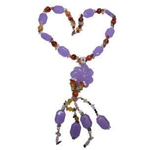 Avika Natural Energized Carnelian and Brazilian Amethyst with Pearl Designer Necklace