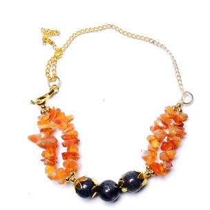 Avika Natural Energized Carnelian & Jade Beads Designer Floweral Friendship Band