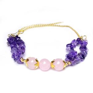 Avika Natural Energized Ameythst & Rose Beads Designer Floweral Rakhi with Roli Chawal