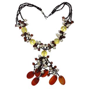 Avika Natural Garnet, Pearl, Carnelian & Citrine Necklace, Designer Necklace