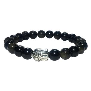 Avika Natural Golden Black Obsidian Buddha Bracelet (Pack of 1Pc)