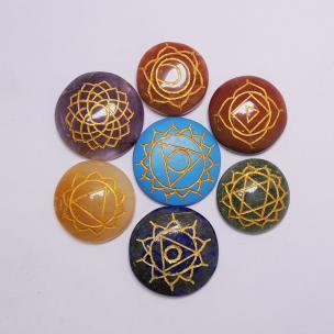 Avika Natural Seven Chakra Reiki Symbol Cabochon Stone Set 7 Pcs.
