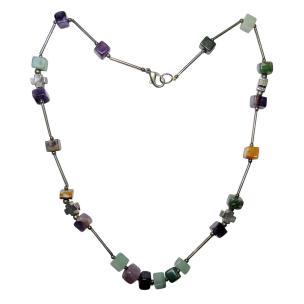 Avika Natural Tiger Eye, Amethyst,Green Aventurine & Yellow Quartz, Necklace