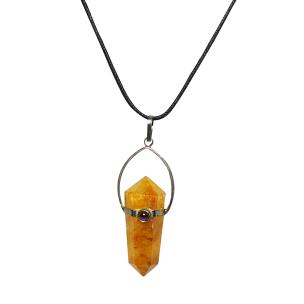 Avika Natural Yellow Double Point Quartz Crystal, Metal Pendant Art 1
