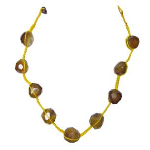 Avika Natural Yellow Onyx Tumble Stone Diamond Cut Necklace With Bracelet