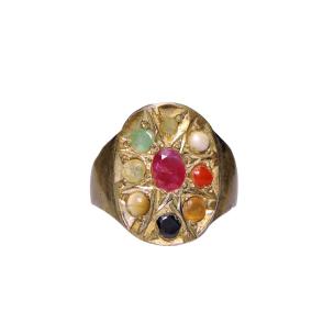 Avika Navaratna Energized Ring For Men Silver Plated
