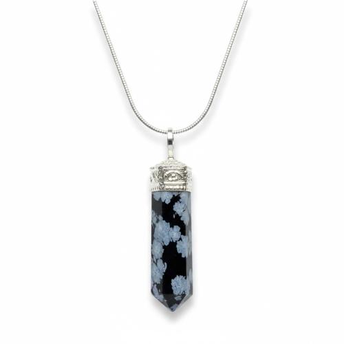 Avika Natural Energized Snow flake Obsidian Healing Point Pendant