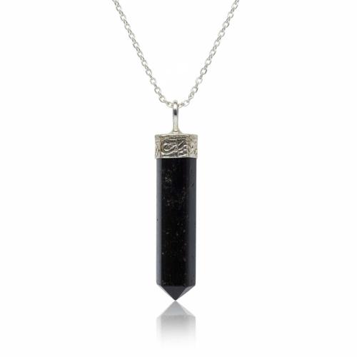Avika Natural Energized Black Tourmaline Gemstone Crystal Point Pendant