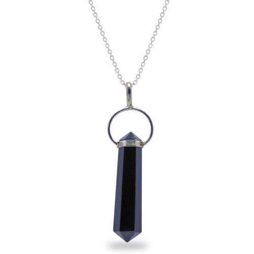 Avika Natural Black Agate Double Point Pendant