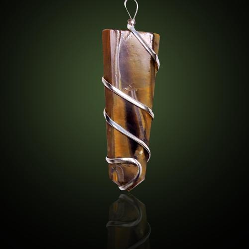 AvikaTiger Eye Wrapped Flat Point Pendant