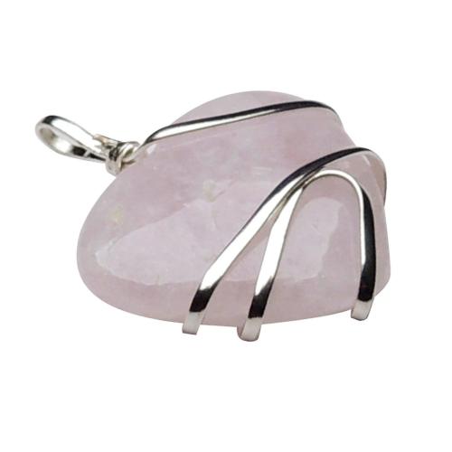 Avika Natural Energized Rose Quartz Wrapped Heart Energy Pendant