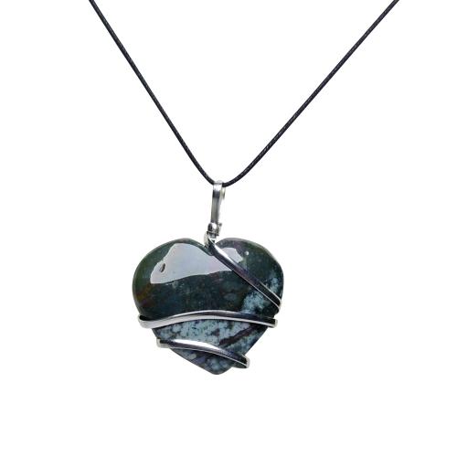 Avika Natural Bloodstone (Heliotrope) Heart  Wrapped Pendant