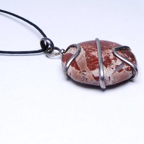 Avika Red Jasper Round Cabochon Wrapped Agate Crystal Pendant
